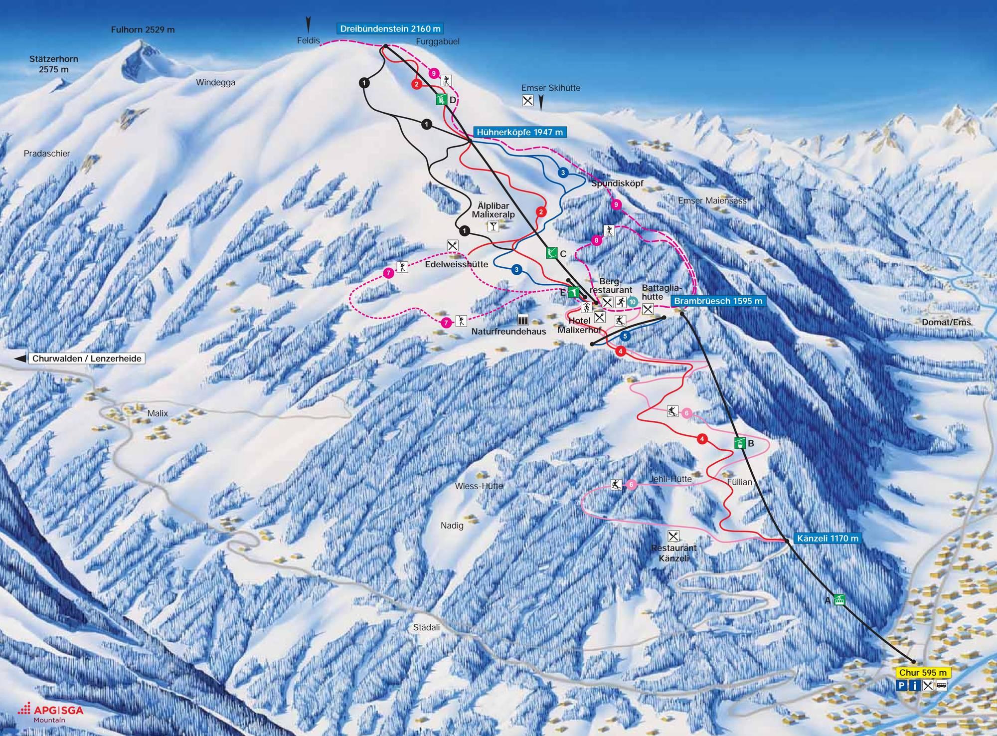 Chur - Brambrüesch - mapa sjezdovek