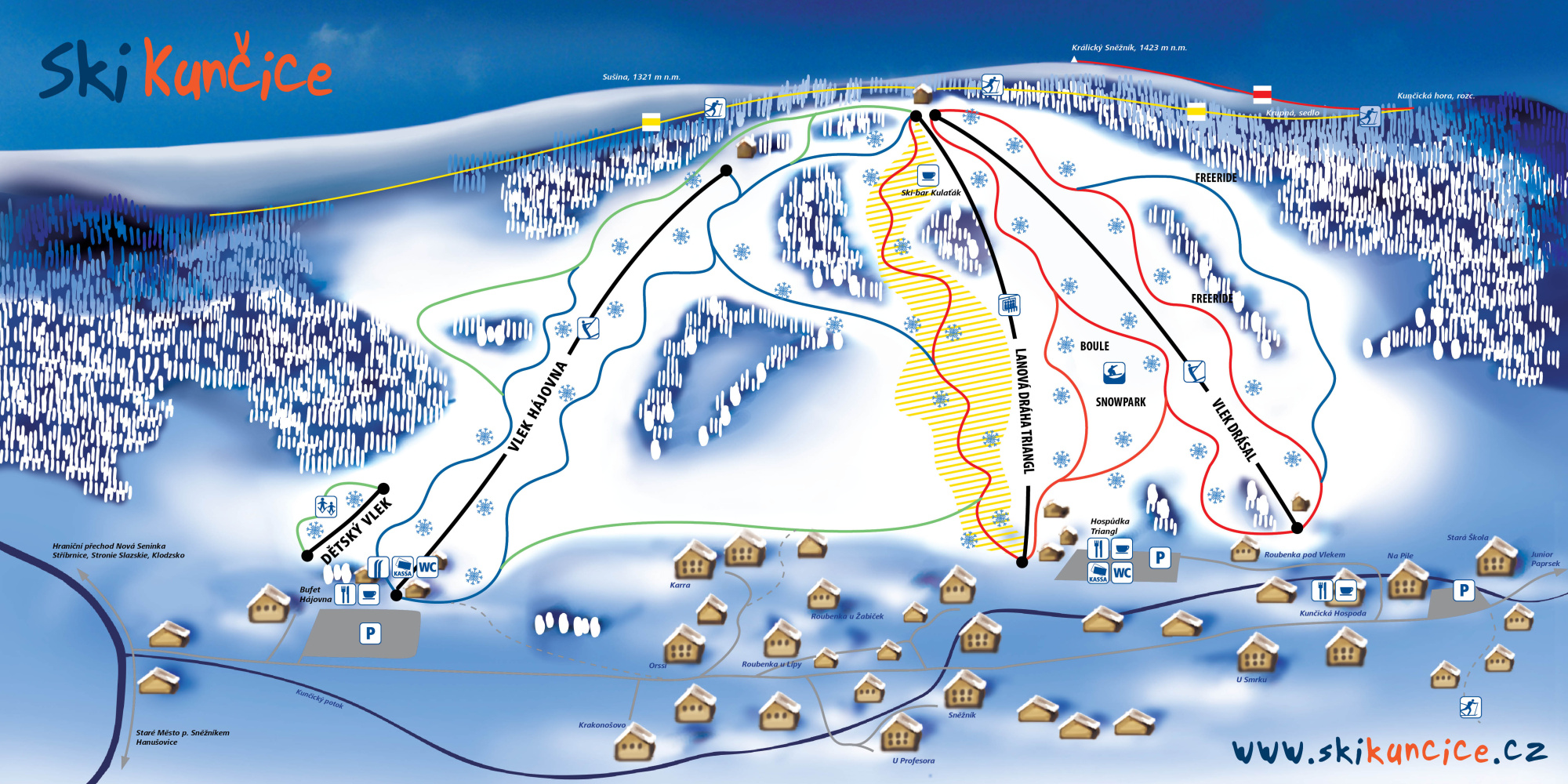Kunčice - mapa sjezdovek