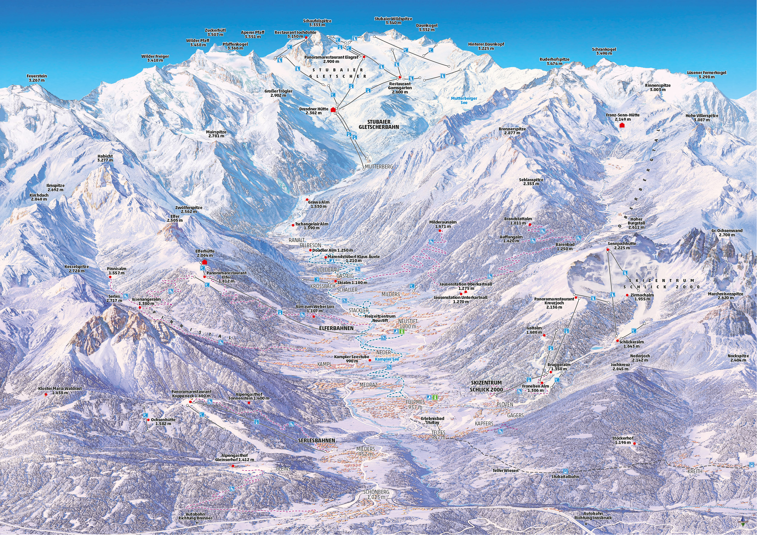 Stubai - mapa sjezdovek