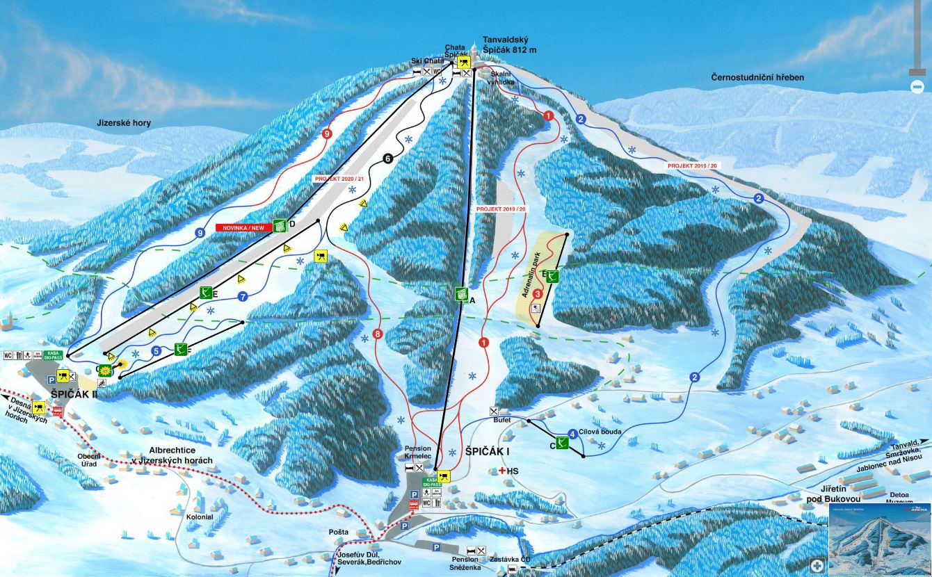 Tanvaldský Špičák - mapa sjezdovek