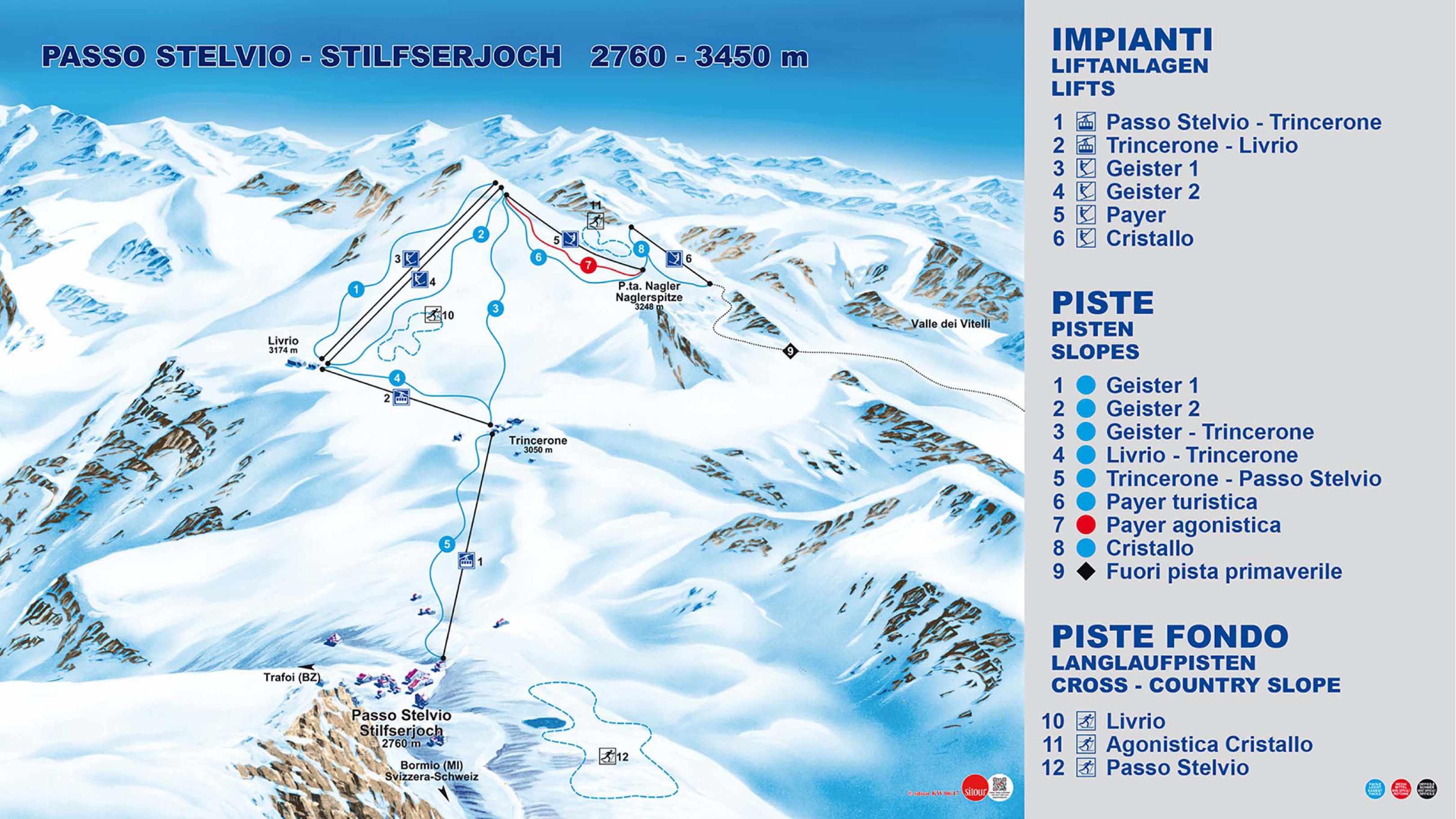 Stilfserjoch (Passo Stelvio) - mapa sjezdovek
